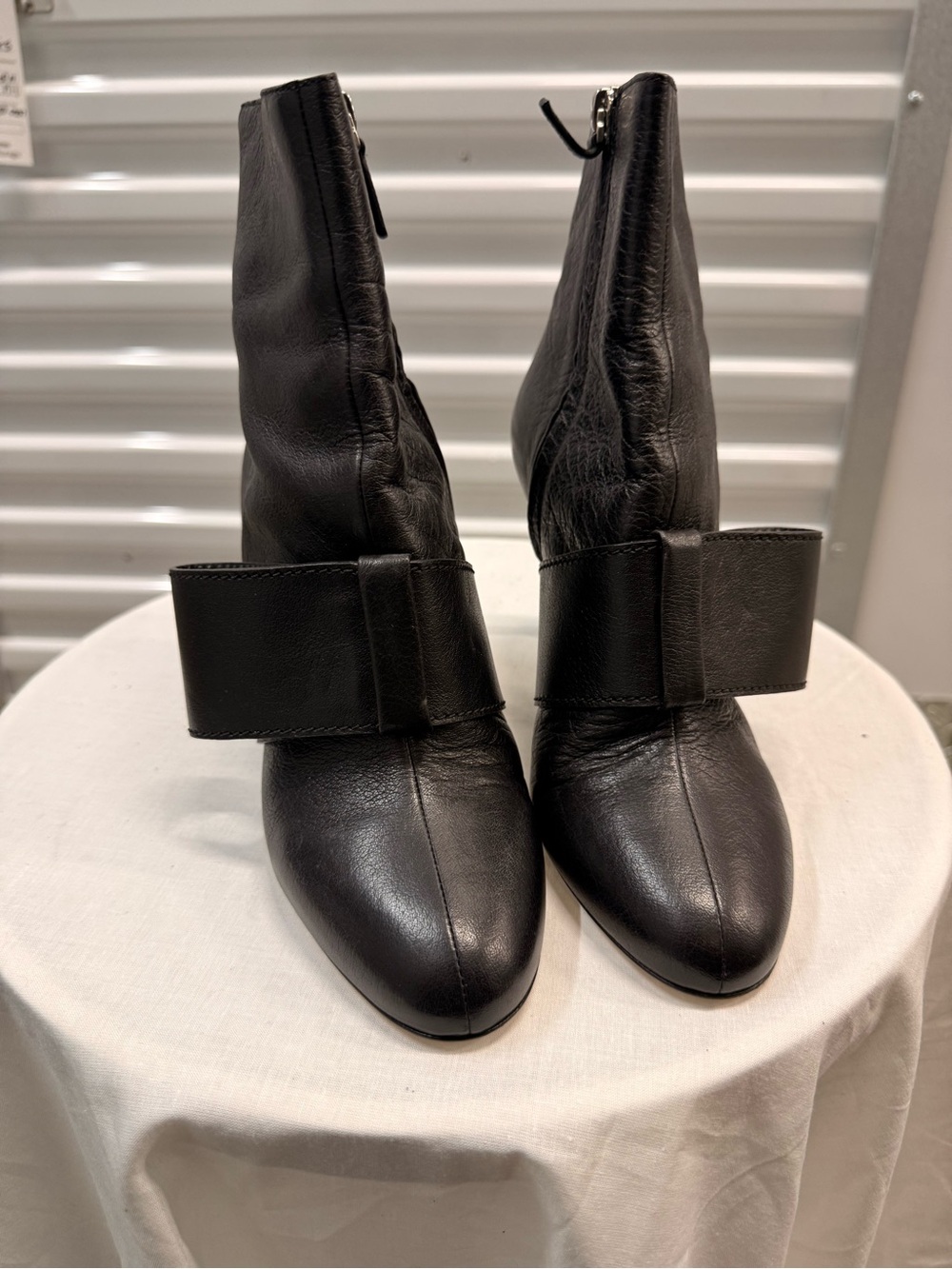 Valentino Black Leather Pointed Toe Ankle Boots with Wide Strap